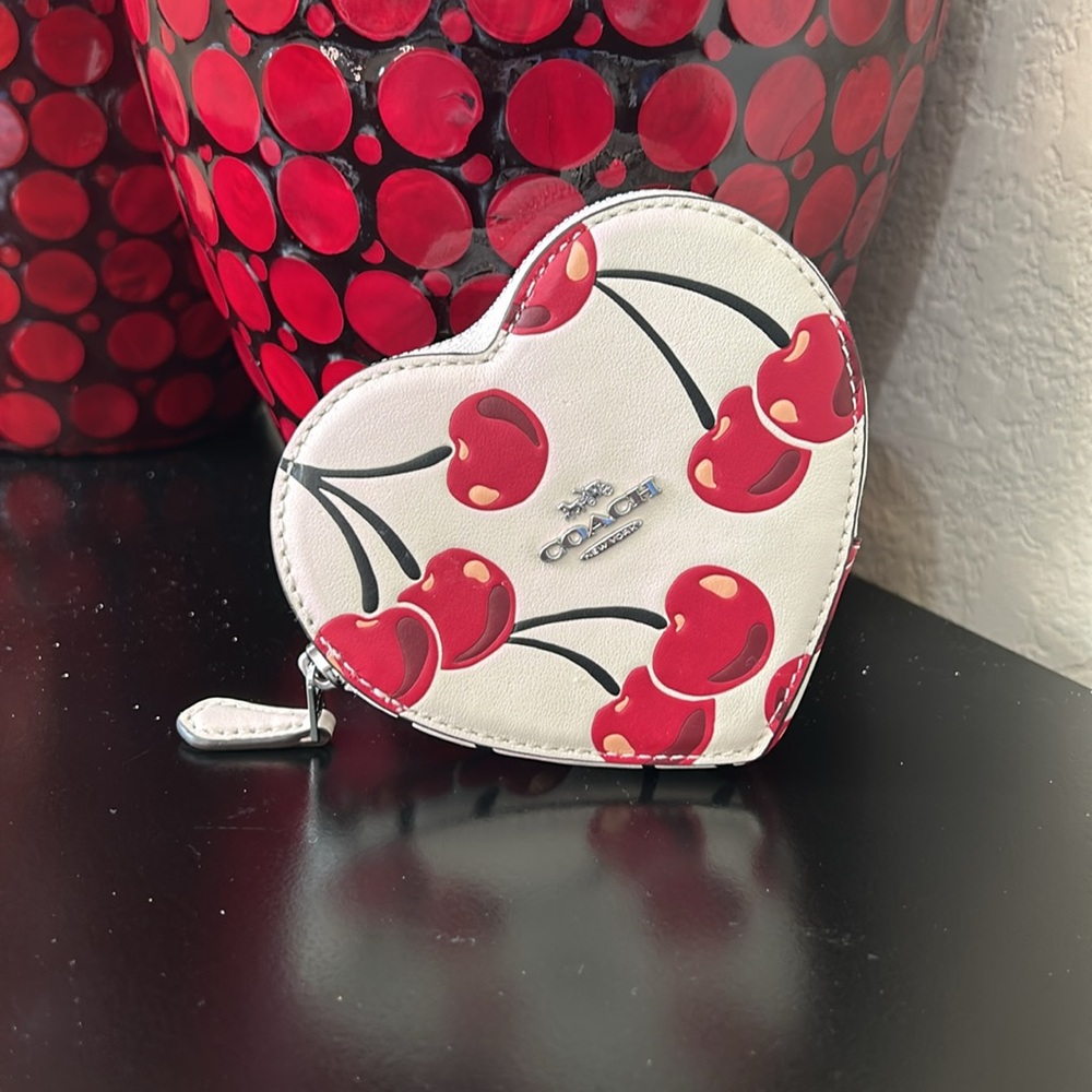 Coach NWT Heart Coin Case With Cherry Print - Picture 8 of 12